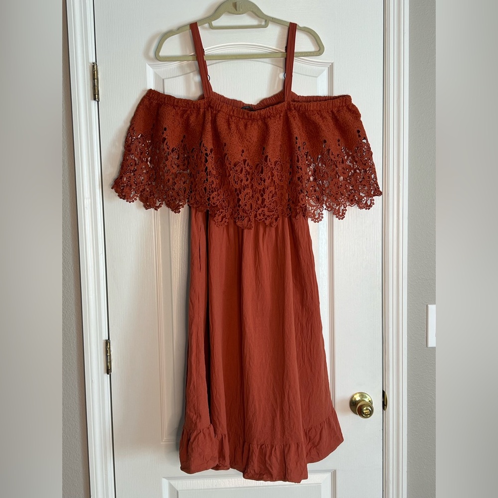 Bloom Chic Lace Off-Shoulder Dress in Rust - Picture 6 of 9